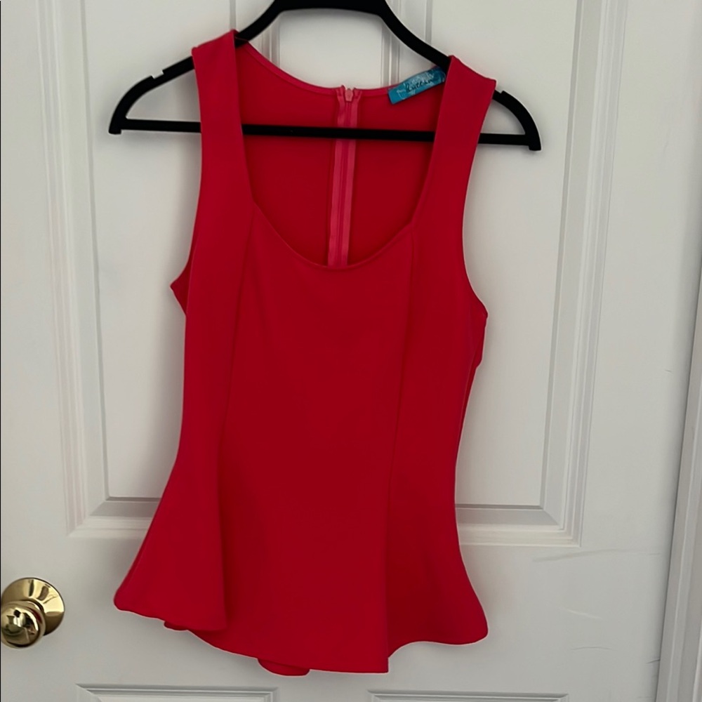 Buttons Red Fitted Peplum Tank Top